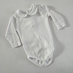 Calamaro Cream Long Sleeve Baby Bodysuit with Peter Pan Collar 3m